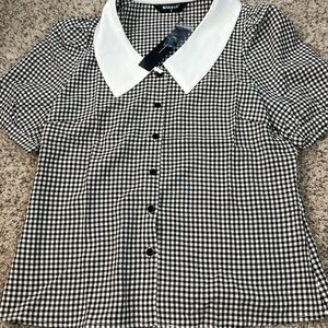 Allegra K Monochrome Gingham Top